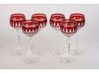 (6) WATERFORD CLARENDON RUBY HOCK WINE GLASSES