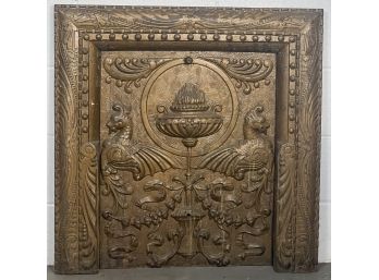 ANTIQUE TWO PART CAST IRON FIREPLACE COVER