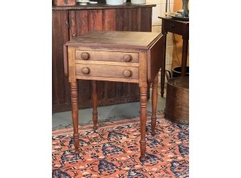 ANTIQUE TWO DRAW DROP LEAF END TABLE