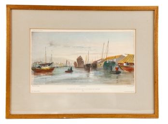 19th c FRAMED WATERCOLORED LITHOGRAPH