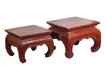 PR VINTAGE CHINESE RED LOW WOODEN STANDS