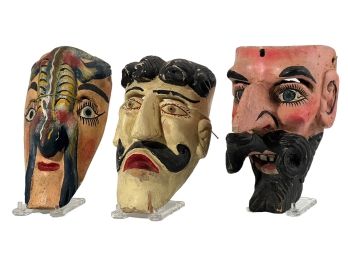 (3) VINTAGE FOLK ART WOODEN MASKS