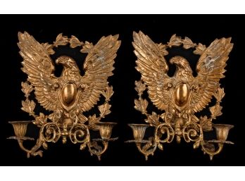 PR VINTAGE BRASS EAGLE CANDLE WALL SCONCES