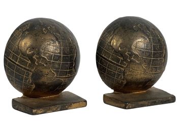 VINTAGE ART DECO CAST WORLD GLOBE BOOKENDS