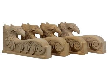 (4) PINE CARVED EAGLE HEAD BRACKETS/DECORATIONS