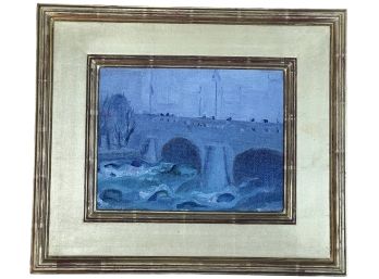 BRIDGE SIGNED DATED 1914 OIL ON ARTIST BOARD