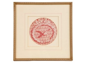 LATE 18th c FRAMED TEXTILE of BIRD