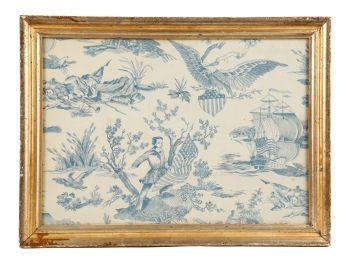 19th c FRAMED WALLPAPER AMERICAN PATRIOTIC SCENE