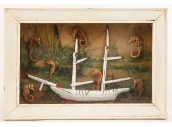 VINTAGE SHIP and SEA HORSE DIORAMA