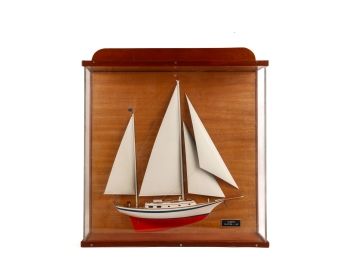 CASED WOODEN HALF HULL SHIP MODEL