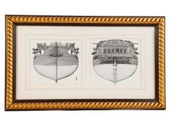 LATE 20th USS CONSTITUTION BOW & STERN ENGRAVINGS