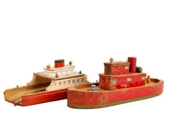 (2) VINTAGE WOODEN TOY BOATS