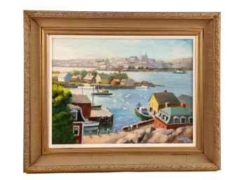 LATE 20th c HARBOR SCENE signed DRF SR