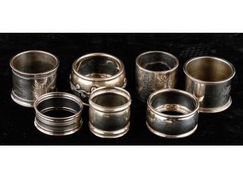 (7) VINTAGE  SILVER NAPKIN RINGS