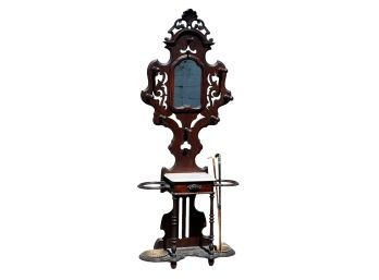 VICTORIAN WALNUT HALL STAND W/ MARBLE TOP