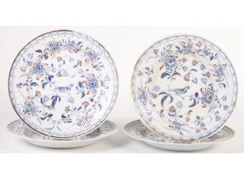 (4) ANTIQUE VOGELMUSTER BLUE WHITE PLATES