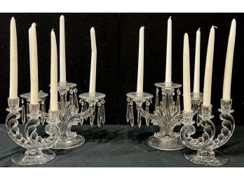 (2) PAIR VINTAGE TRIPLE GLASS CANDLESTICKS