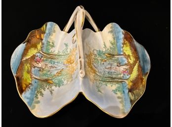 VINTAGE DOUBLE LEAF FORM HAND PAINTED SERVING DISH