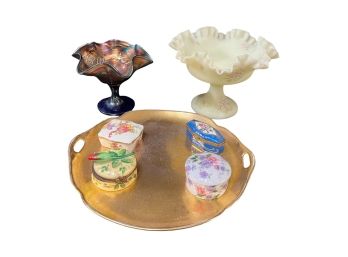 (7) PIECES MISC VARIOUS VINTAGES GLASS, ETC