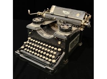 VINTAGE ROYAL TYPEWRITER WITH BEVELED GLASS SIDES