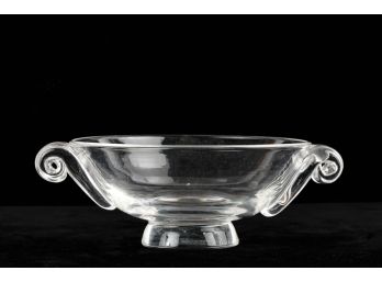 VINTAGE SIGNED STEUBEN HANDLED GLASS BOWL