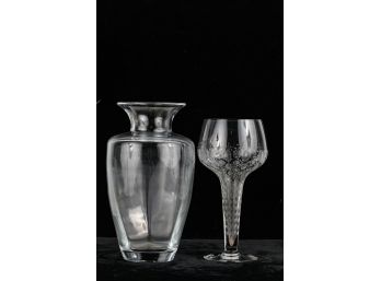 (2) VINTAGE GLASS PIECES, VASE AND STEM
