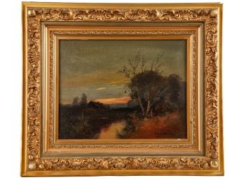 LATE (19th c) OIL ON CANVAS DUSK LANDSCAPE