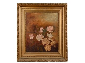 LATE (19th c) OIL ON CANVAS ROSES STILLIFE