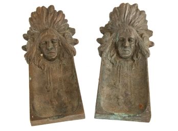 VINTAGE PAIR BRONZE NATIVE AMERICAN ASHTRAYS