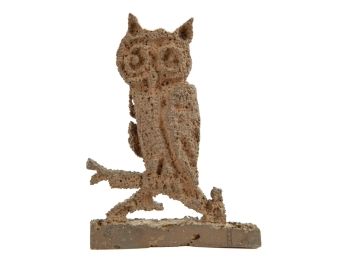 MID CENTURY SIGNED BRONZE OWL FIGURE