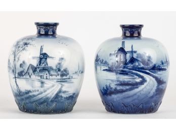 VINTAGE PAIR ROYAL BONN 'DELFT' PATTERN VASES