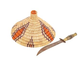 VINTAGE BLADE/DAGGER AND HAND WOVEN COILED HAT