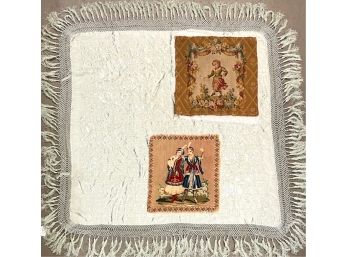 VINTAGE SILK SHAWL AND (2) NEEDLEPOINTS