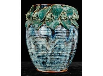 VINTAGE FROG LILY PAD POTTERY VASE