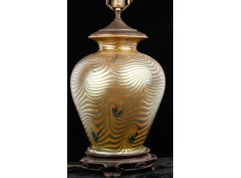 VINTAGE ART GLASS VASE FITTED AS A LAMP