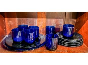 (15) PIECES VINTAGE COBALT BLUE GLASSWARE