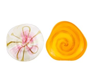 (2) VINTAGE ART GLASS LOW BOWLS