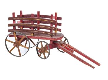 WOODEN HAY WAGON in RED PAINT