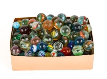 VINTAGE GROUP OF MOSTLY LARGER MARBLES