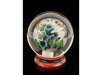 VINTAGE SIGNED ASIAN REVERSE PAINTED PAPER WEIGHT