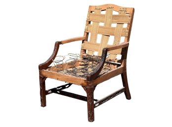 VINTAGE CARVED ARM & LEG OPEN ARM CHAIR