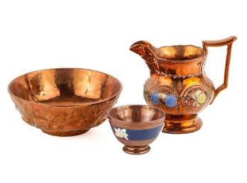 (3) PIECES VINTAGE COPPER LUSTER