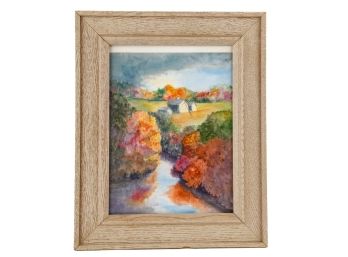 ANN JONES FRAMED WATERCOLOR 'ACROSS THE RIVER'
