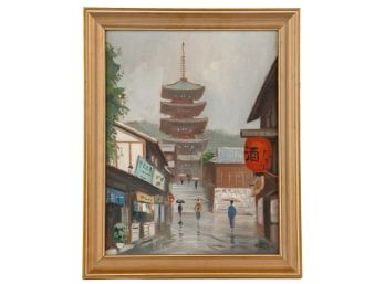 VINTAGE SIGNED STREET SCENE OIL on CANVAS
