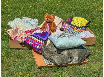 GROUP of UNUSED HANDMADE AFGHANS, PILLOWS, ETC