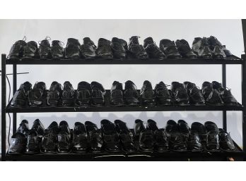 (42) PAIR MENS BLACK FORMAL WEAR VINYL SHOES