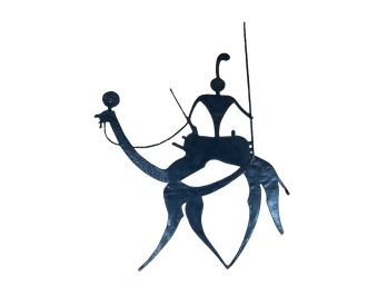 LATE (20th c) FLAT CUT IRON MAN ON CAMEL HANGING