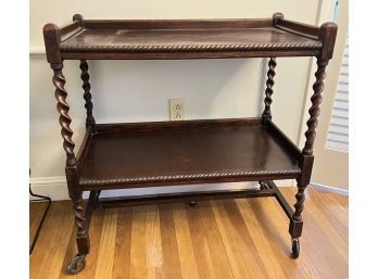 ANTIQUE ENGLISH OAK BARLEY TWIST TEA CART