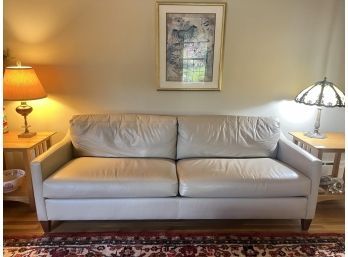 ETHAN ALLEN CREAM COLORED LEATHER SOFA