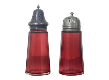 (2) ANTIQUE CRANBERRY GLASS CASTERS